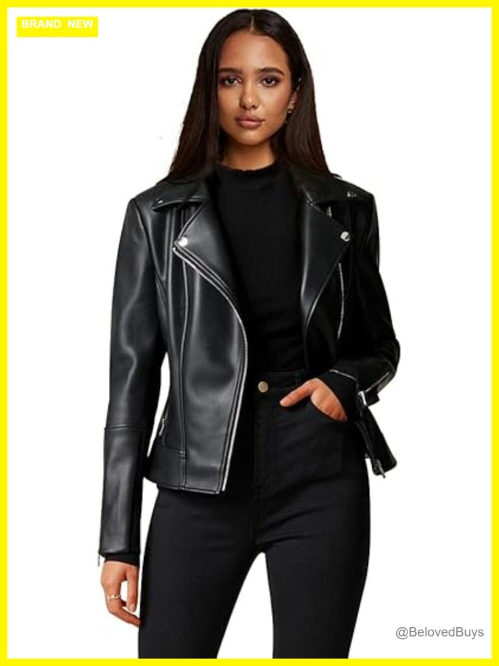 Faux Leather Motorcycle Jacket Classic PU Slim Short Biker Coat